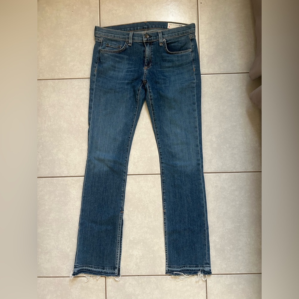 rag & bone Jeans Kick Pleat Flare Straight Leg Raw Hem Fray Bell Wide Vintage